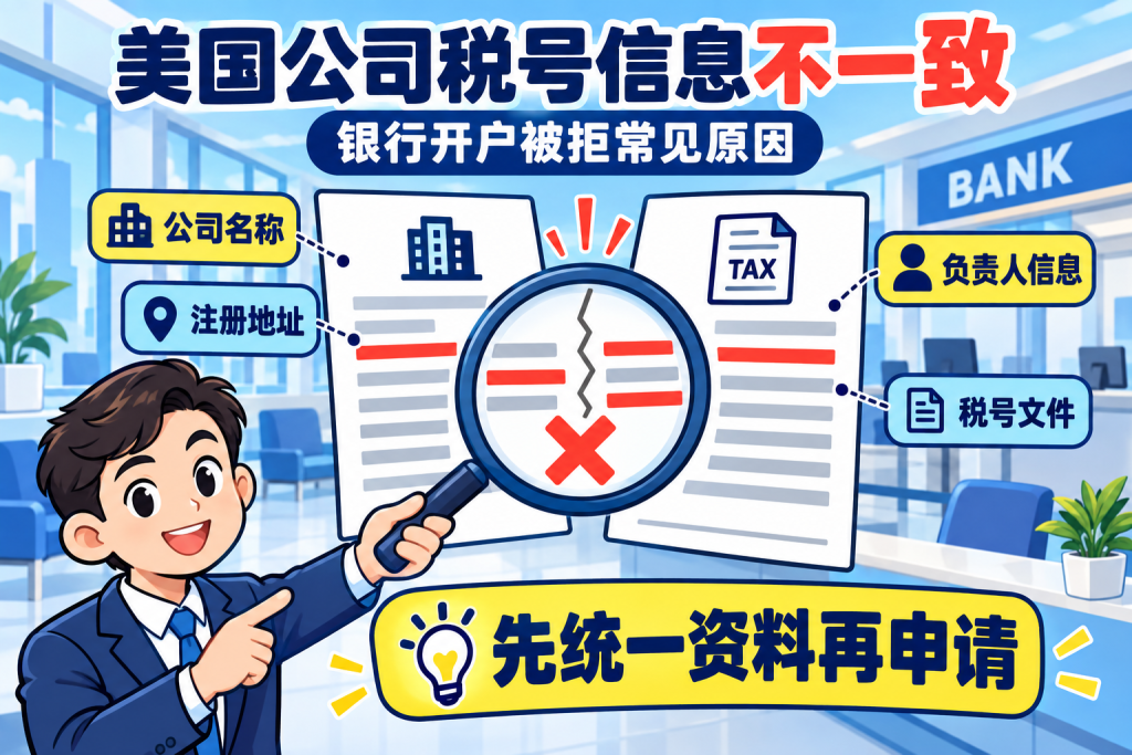 美国公司税号信息不一致,银行开户被拒的常见原因